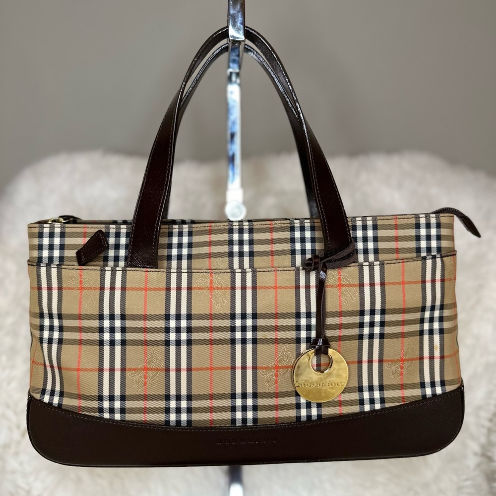 Vintage Burberry Horseferry Check Leather Trimmed Top Handle Bag - Picture 1 of 10